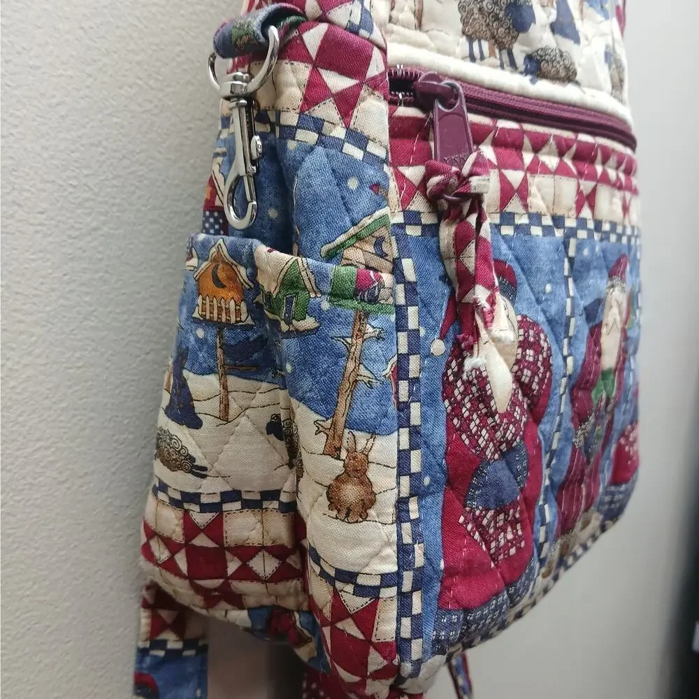 Vintage Whimsical Christmas Scene Small Backpack Bag Retro Festive Santa Y2K